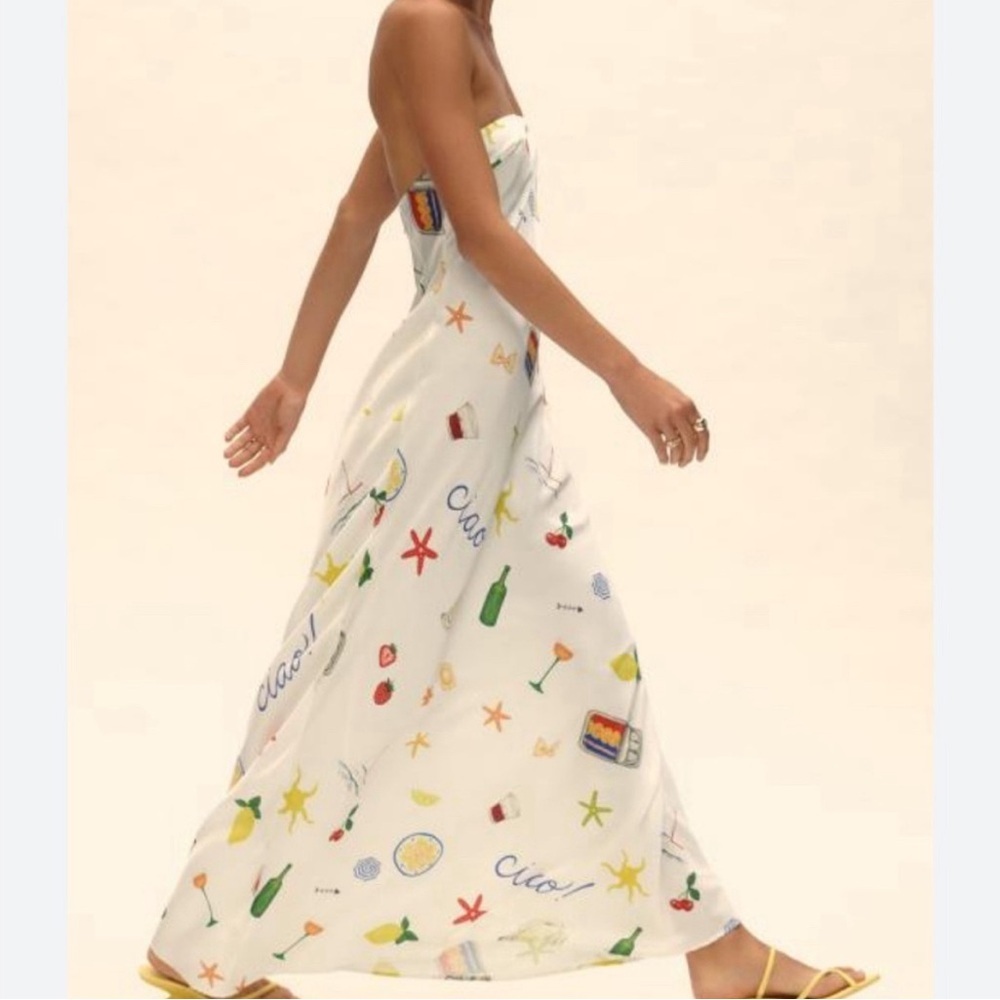 For Love & Lemons White Strapless Maxi Dress with Multicolor Summer Motifs - Picture 5 of 11